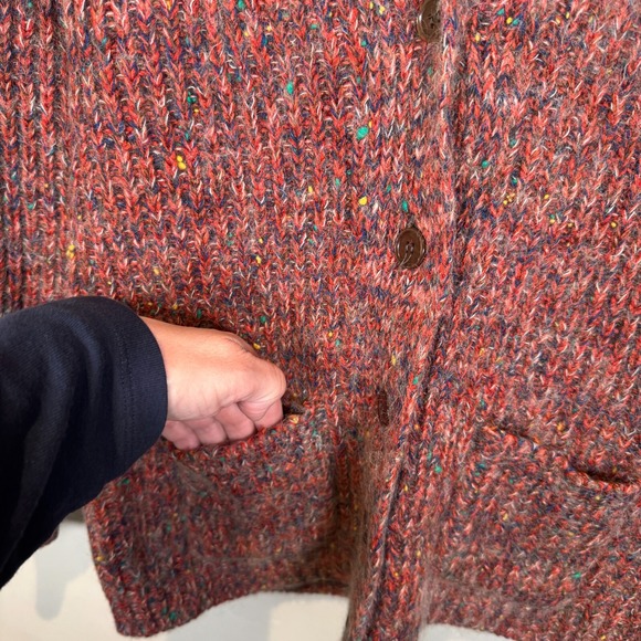 Vintage 100% Rabbit Hair Cardigan Sweater Chunky Knit‎ Tweed Aran Maroon Red - Picture 5 of 5